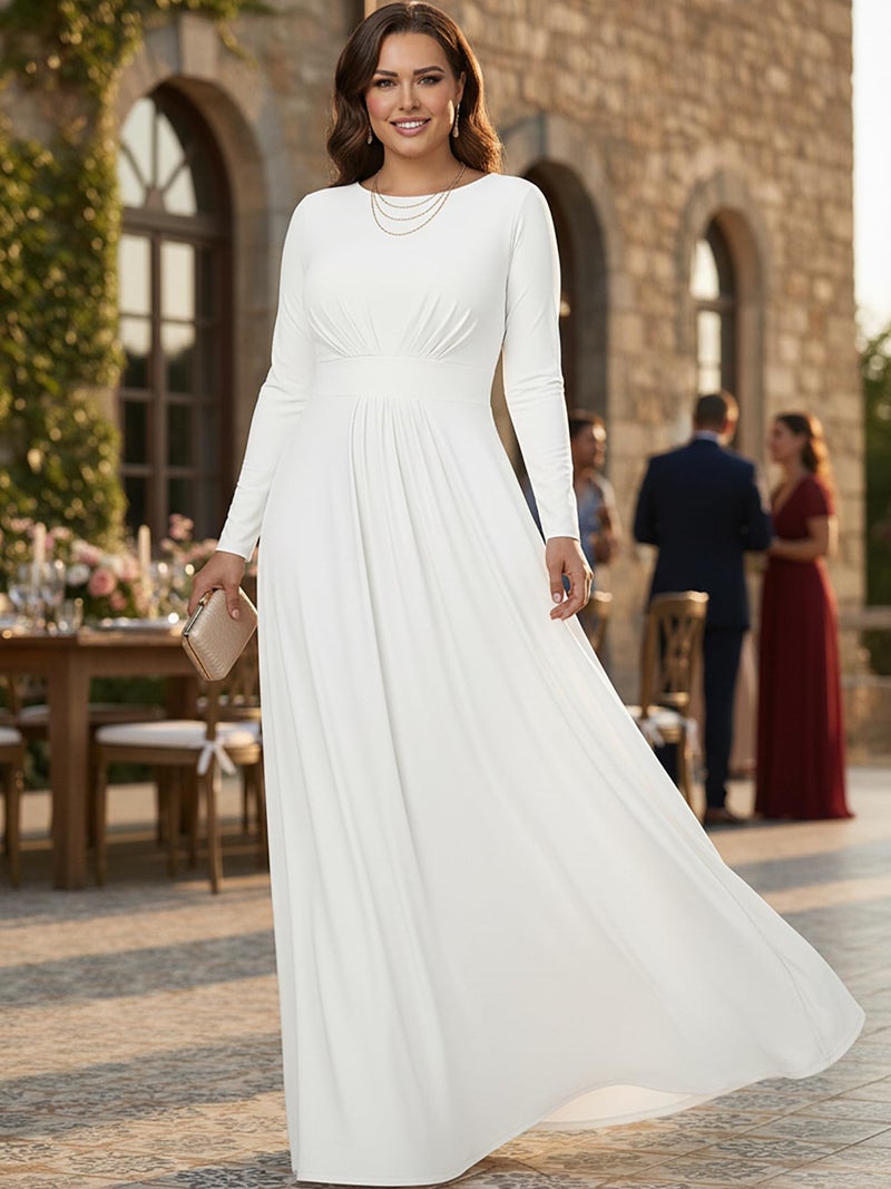 KOH KOH Womens Long Full Sleeve Sleeves Flowy Empire Waist Fall Winter Modest Formal Floor Length Abaya Muslim Bridesmaid Bridal Gown Gowns Maxi Dress Dresses, Ivory White S 4-6 - Image 4